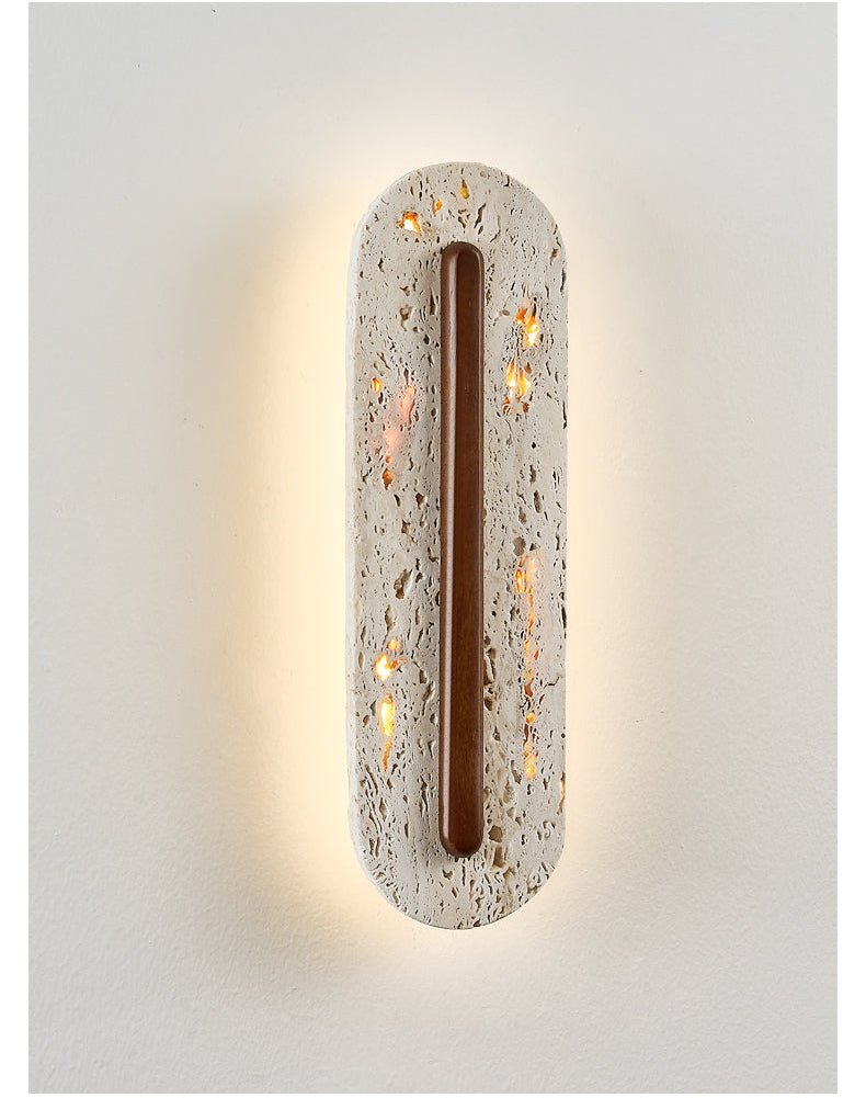 Travertine Oval Wall Sconce Walnut Color Light Slot 13.8 in Set of 2 7