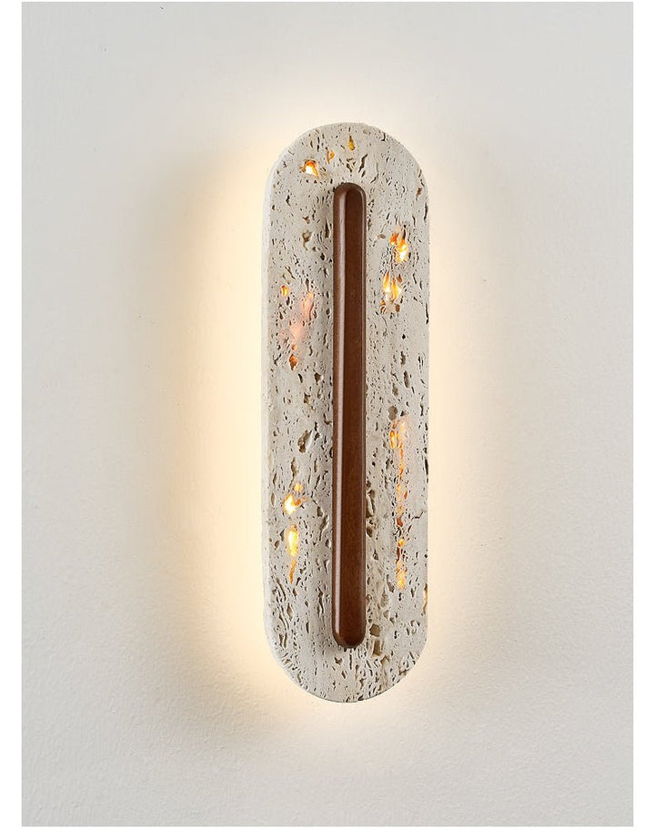 Travertine Oval Wall Sconce Walnut Color Light Slot 13.8 in Set of 2 7