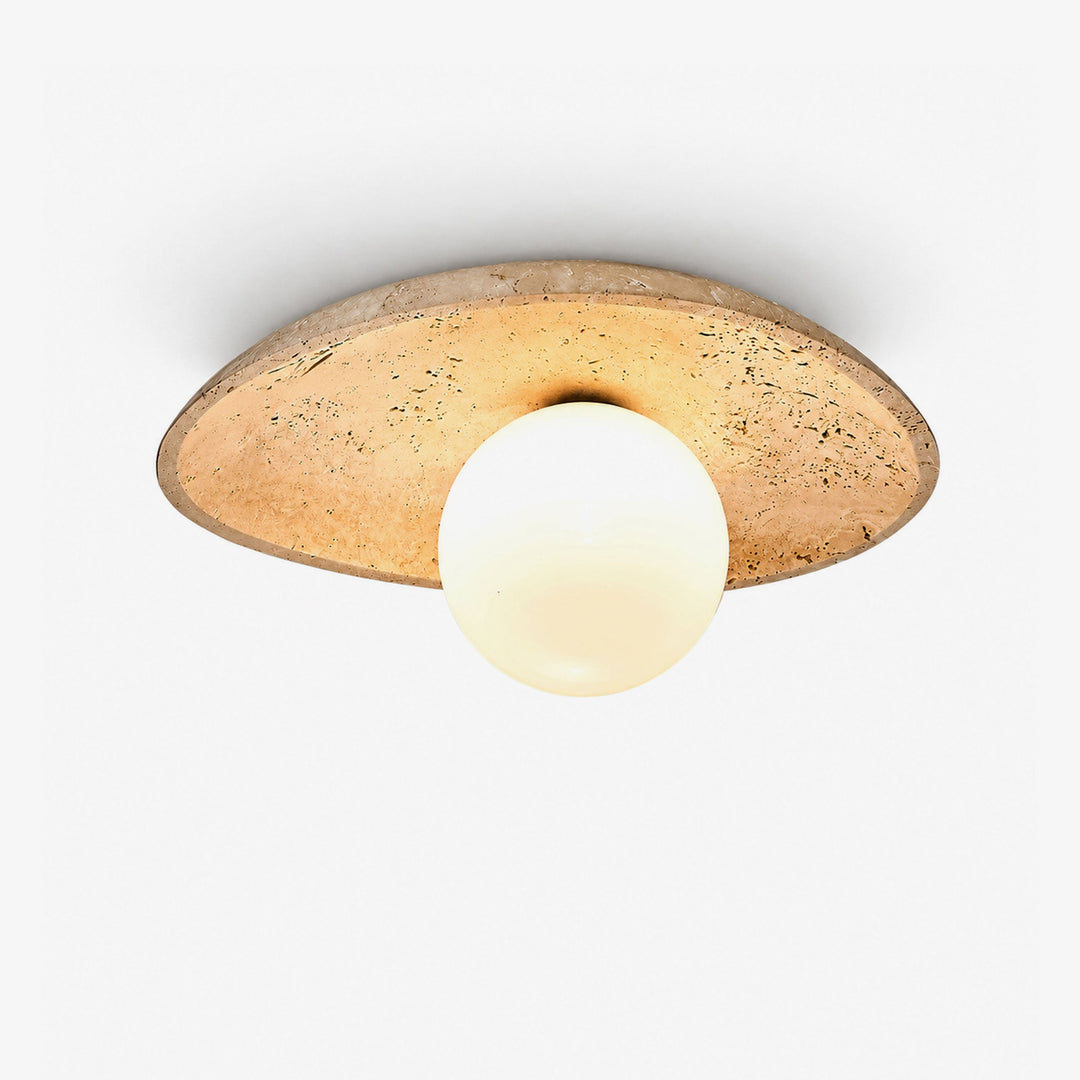 Travertine Pebble Flush Mount Ceiling Light Opal Glass 9.8 in 1