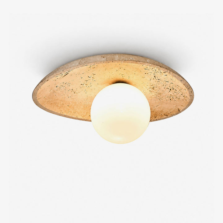 Travertine Pebble Flush Mount Ceiling Light Opal Glass 9.8 in 1