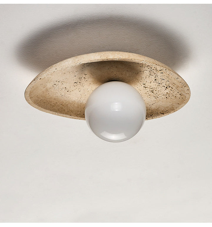 Travertine Pebble Flush Mount Ceiling Light Opal Glass 9.8 in 3