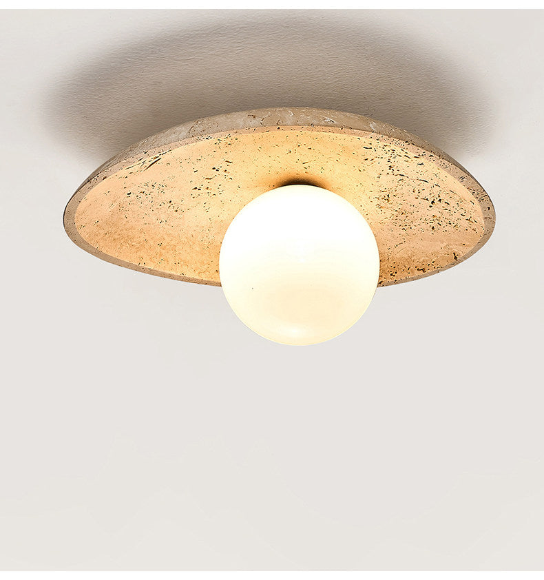 Travertine Pebble Flush Mount Ceiling Light Opal Glass 9.8 in 5