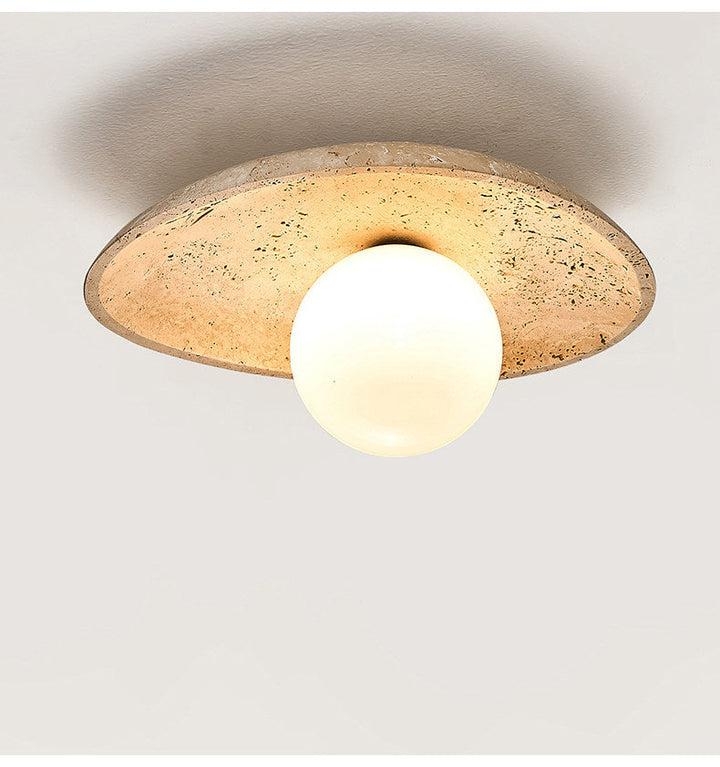 Travertine Pebble Flush Mount Ceiling Light Opal Glass 9.8 in 5