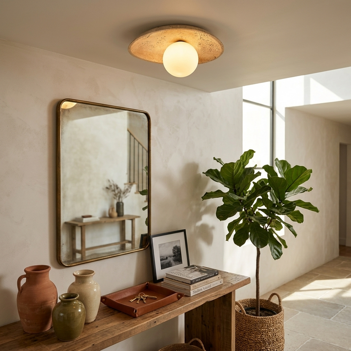 Travertine Pebble Flush Mount Ceiling Light Opal Glass 9.8 in 6