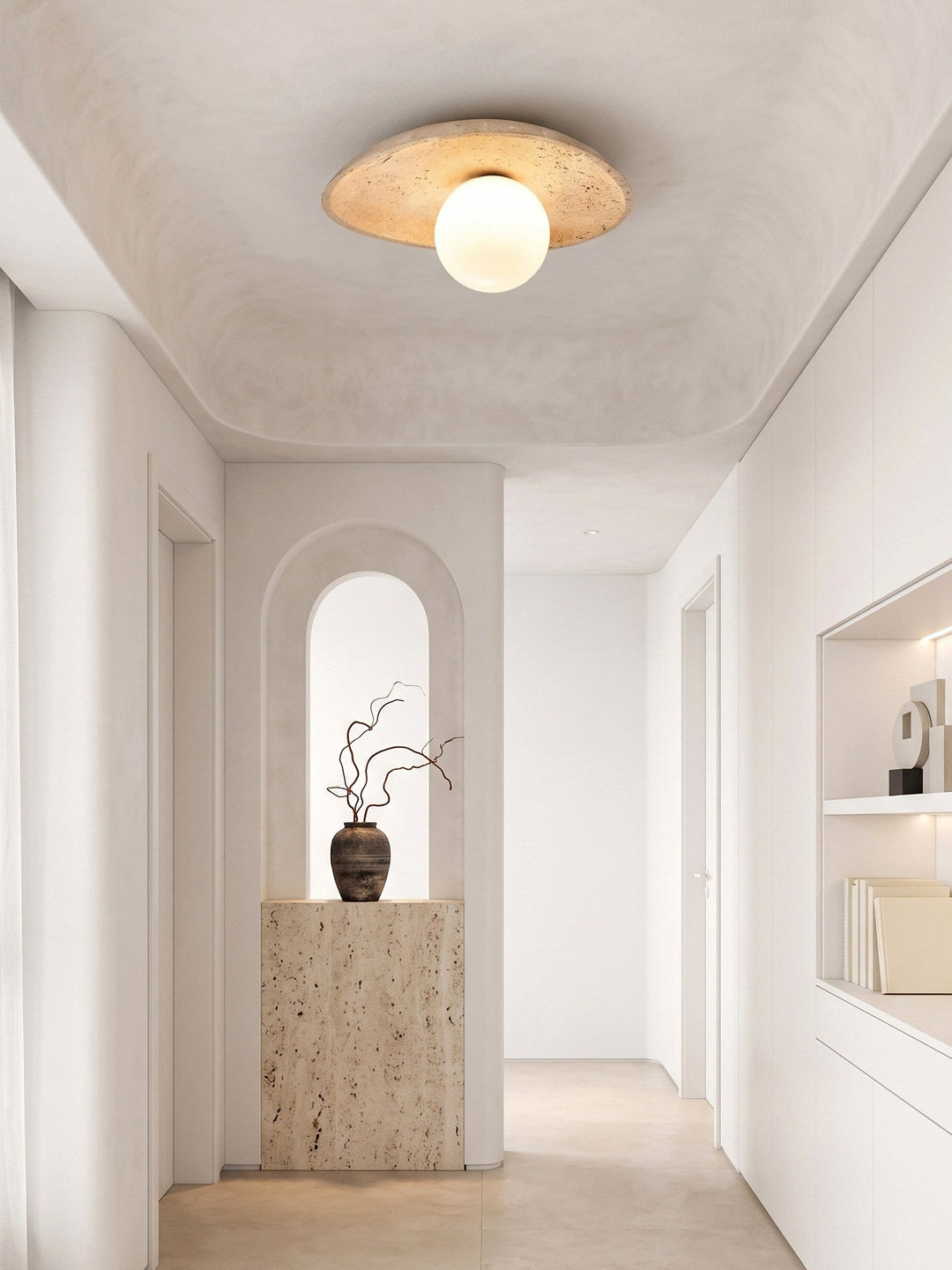 Travertine Pebble Flush Mount Ceiling Light Opal Glass 9.8 in 7