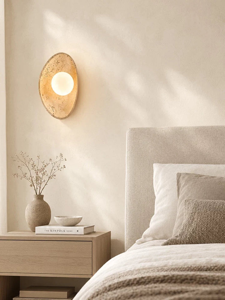 Travertine Pebble Wall Sconce Opal Glass Globe 6.3 x 9.8 in Set of 3 8
