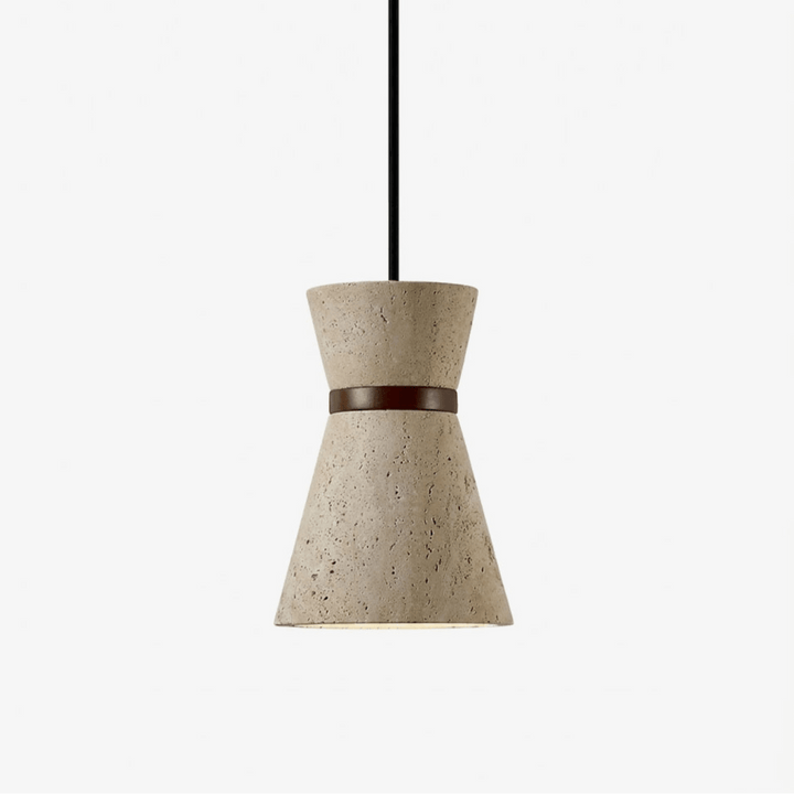 Travertine Pendant Light Hourglass Stone and Wood 5.1 in Set of 2 1