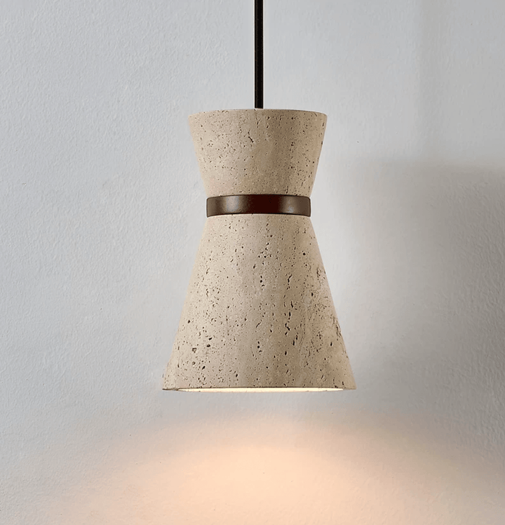Travertine Pendant Light Hourglass Stone and Wood 5.1 in Set of 2 2