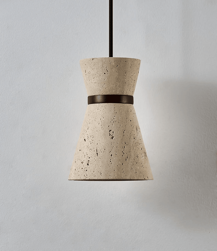 Travertine Pendant Light Hourglass Stone and Wood 5.1 in Set of 2 3