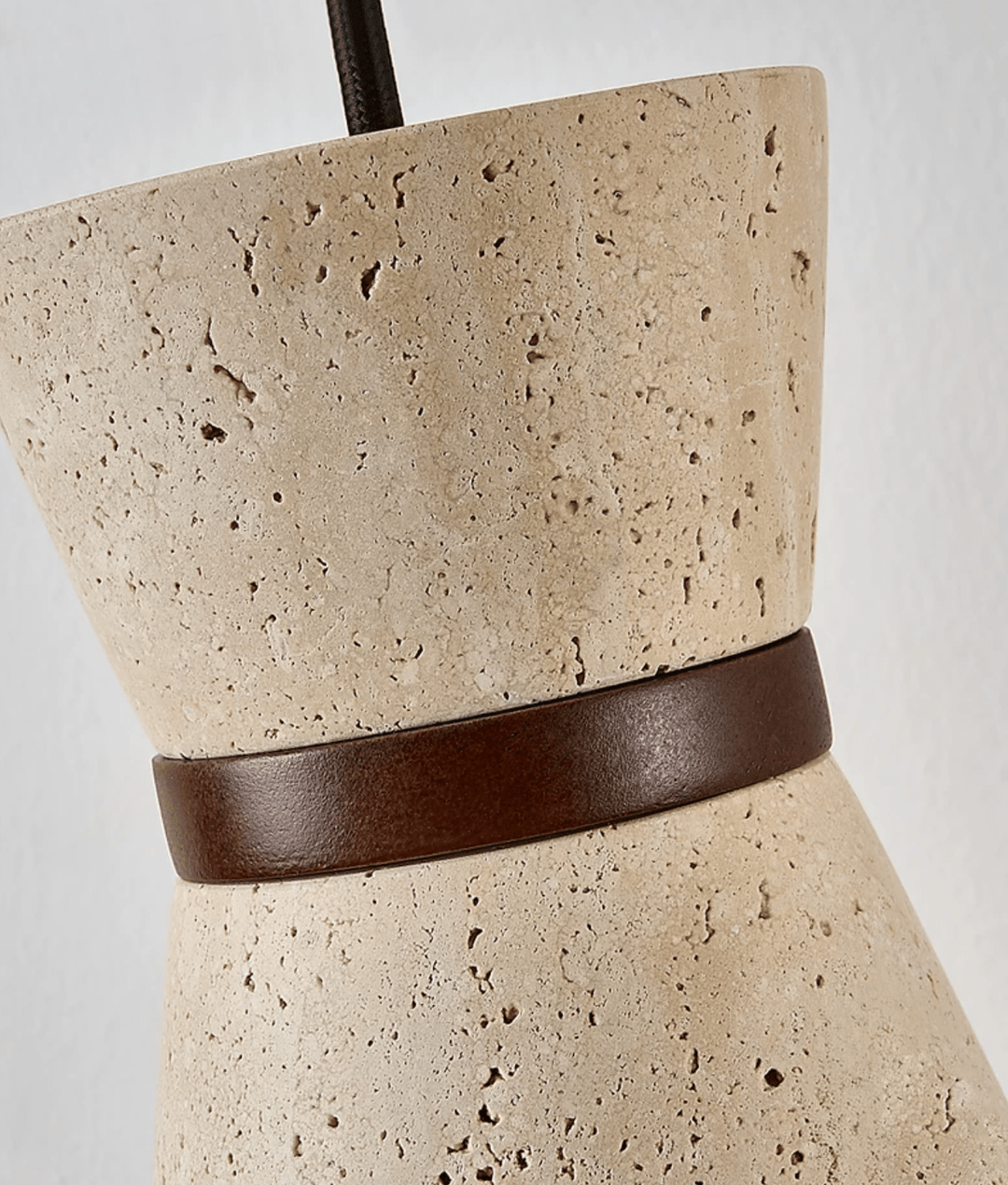 Travertine Pendant Light Hourglass Stone and Wood 5.1 in Set of 2 6