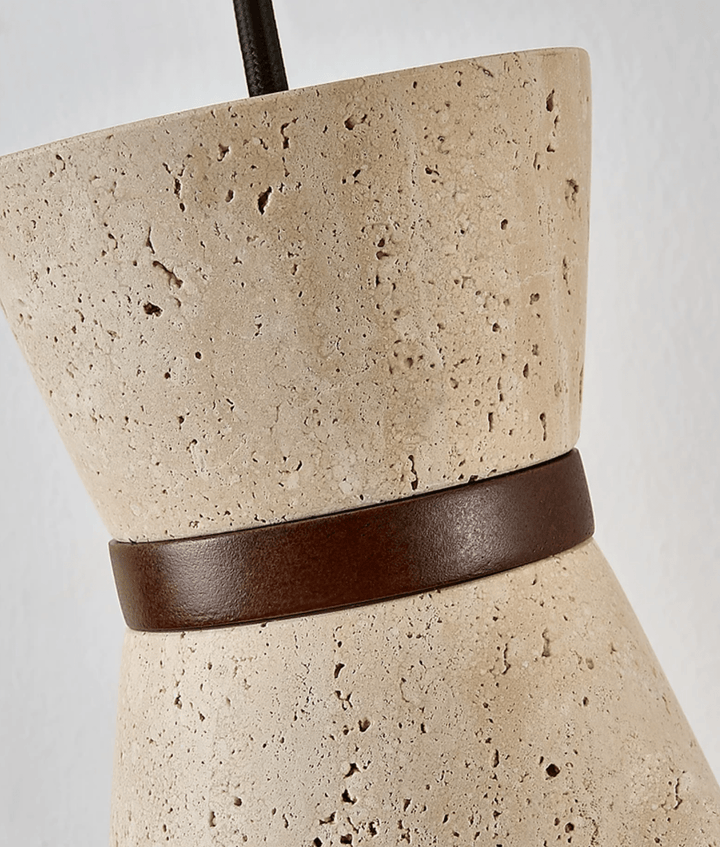 Travertine Pendant Light Hourglass Stone and Wood 5.1 in Set of 2 6