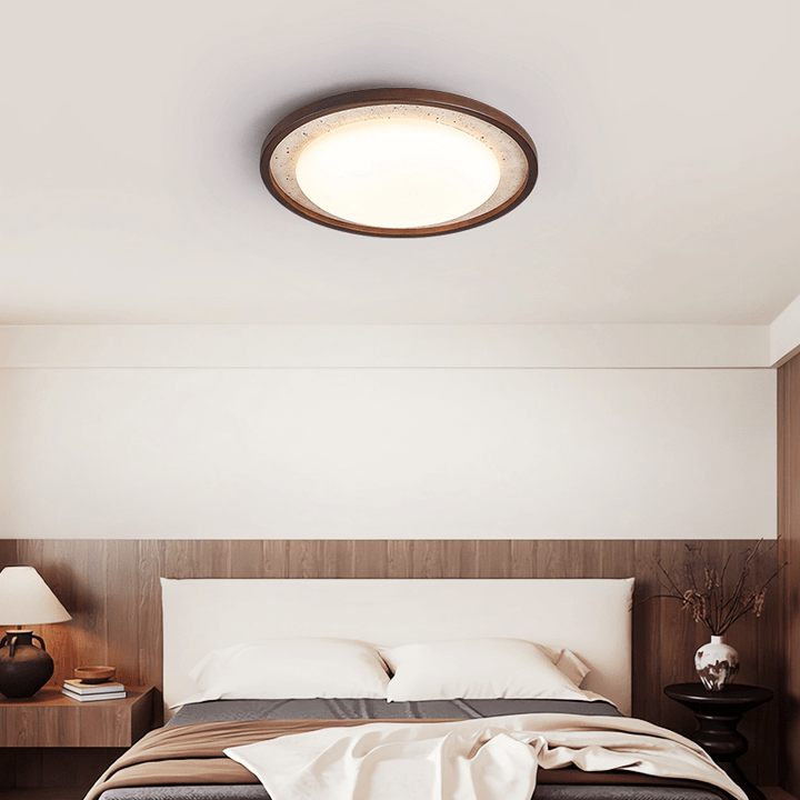 Travertine Ring Ceiling Light Walnut Frame LED 18.5 in Set of 2 1