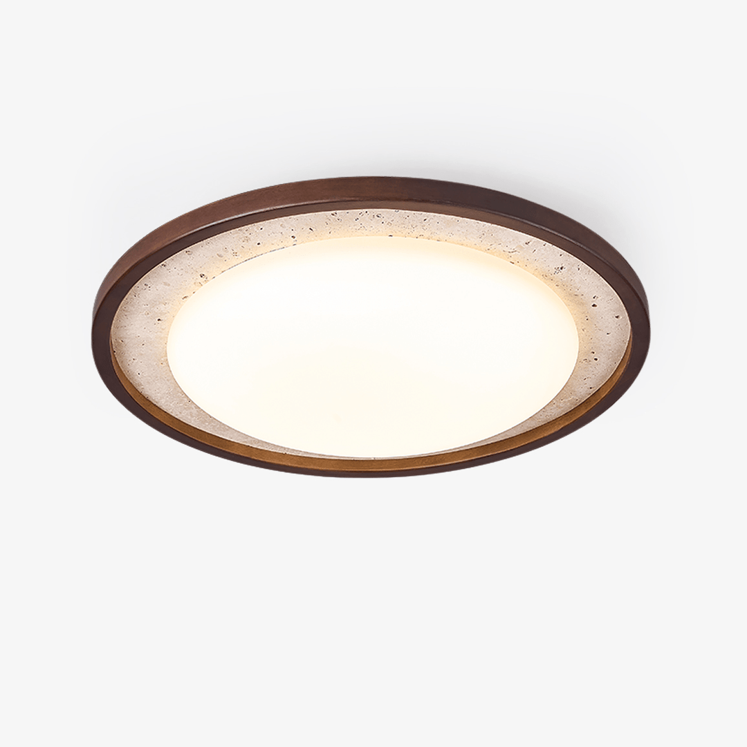 Travertine Ring Ceiling Light Walnut Frame LED 18.5 in Set of 2 18.5 x 3.1 in 1
