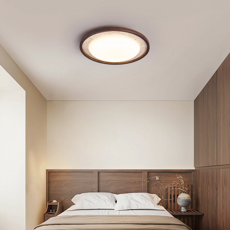 Travertine Ring Ceiling Light Walnut Frame LED 18.5 in Set of 2 2