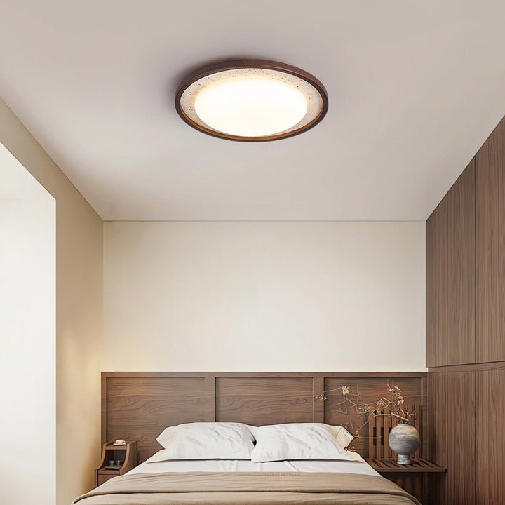 Travertine Ring Ceiling Light Walnut Frame LED 18.5 in Set of 2 2