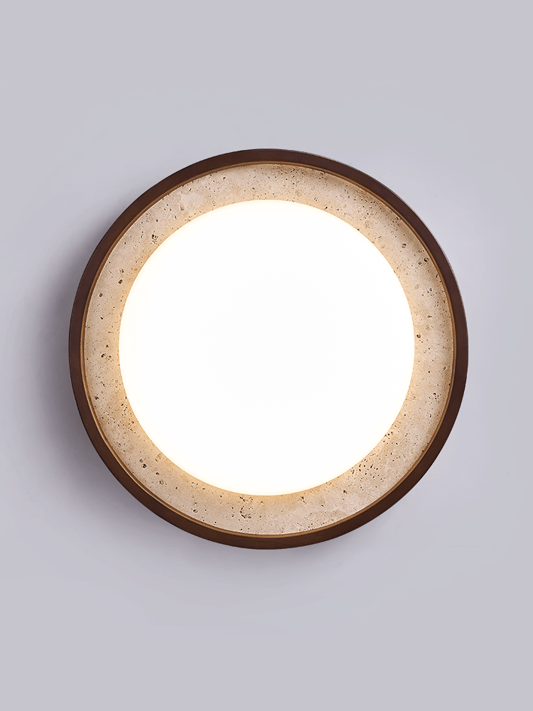 Travertine Ring Ceiling Light Walnut Frame LED 18.5 in Set of 2 3