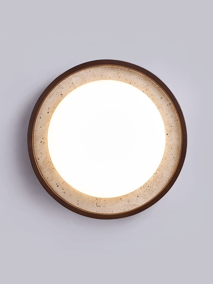Travertine Ring Ceiling Light Walnut Frame LED 18.5 in Set of 2 3