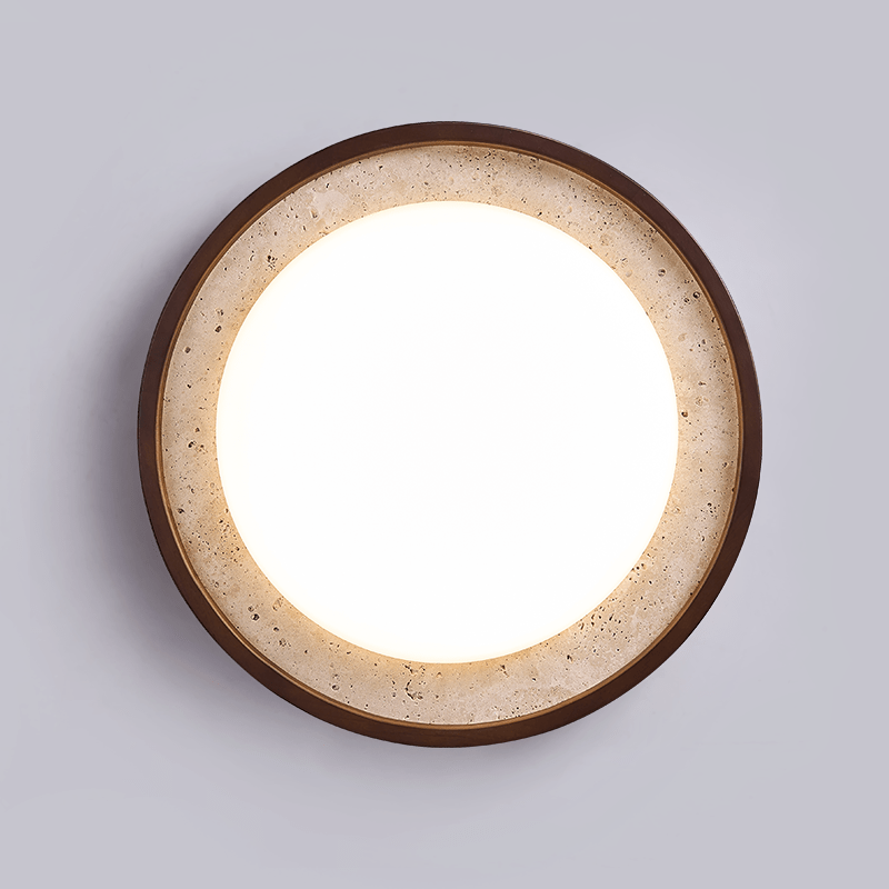 Travertine Ring Ceiling Light Walnut Frame LED 18.5 in Set of 2 4