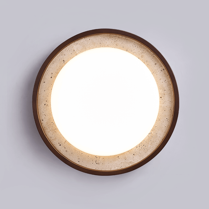 Travertine Ring Ceiling Light Walnut Frame LED 18.5 in Set of 2 4