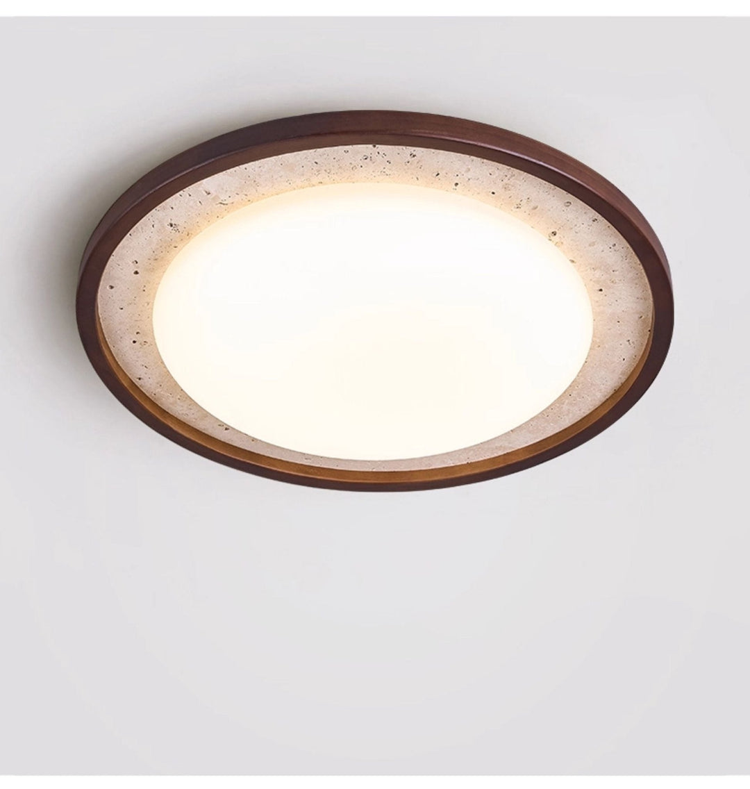 Travertine Ring Ceiling Light Walnut Frame LED 18.5 in Set of 2 5