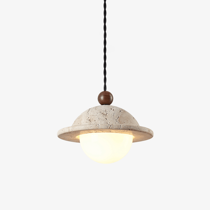 Travertine Saucer Pendant Light Walnut Bead 7.1 in 1