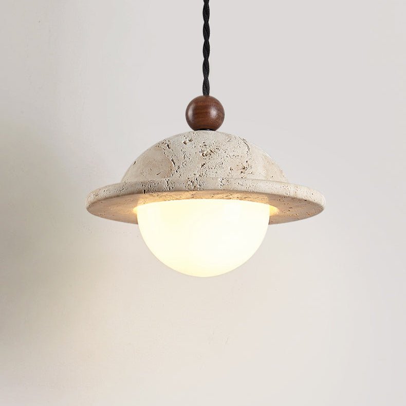 Travertine Saucer Pendant Light Walnut Bead 7.1 in 2