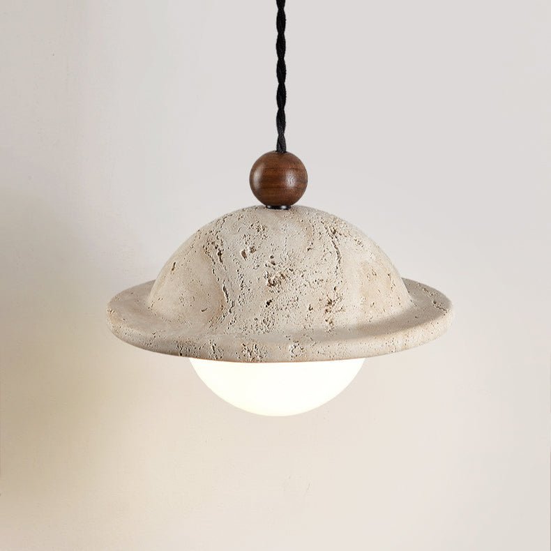 Travertine Saucer Pendant Light Walnut Bead 7.1 in 3