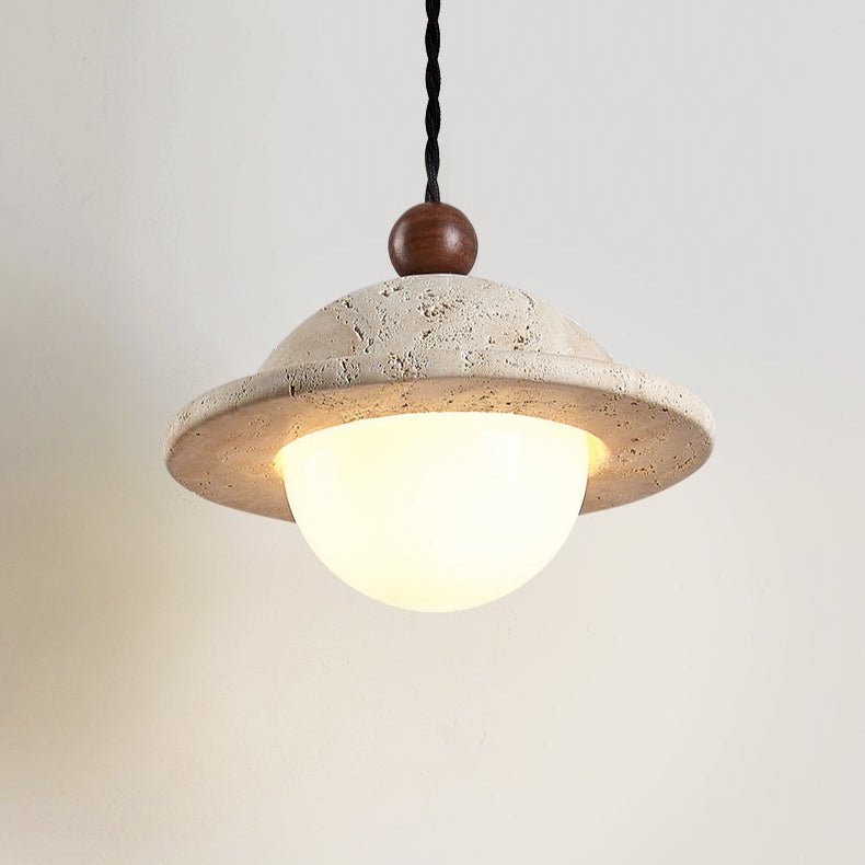 Travertine Saucer Pendant Light Walnut Bead 7.1 in 4