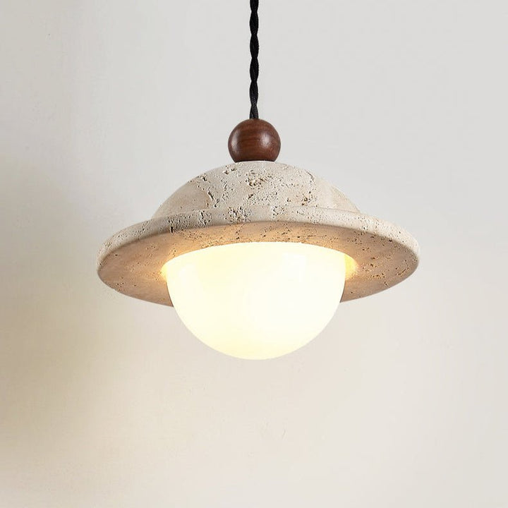 Travertine Saucer Pendant Light Walnut Bead 7.1 in 4