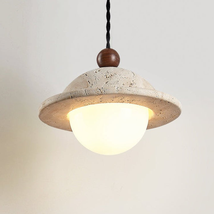 Travertine Saucer Pendant Light Walnut Bead 7.1 in 5