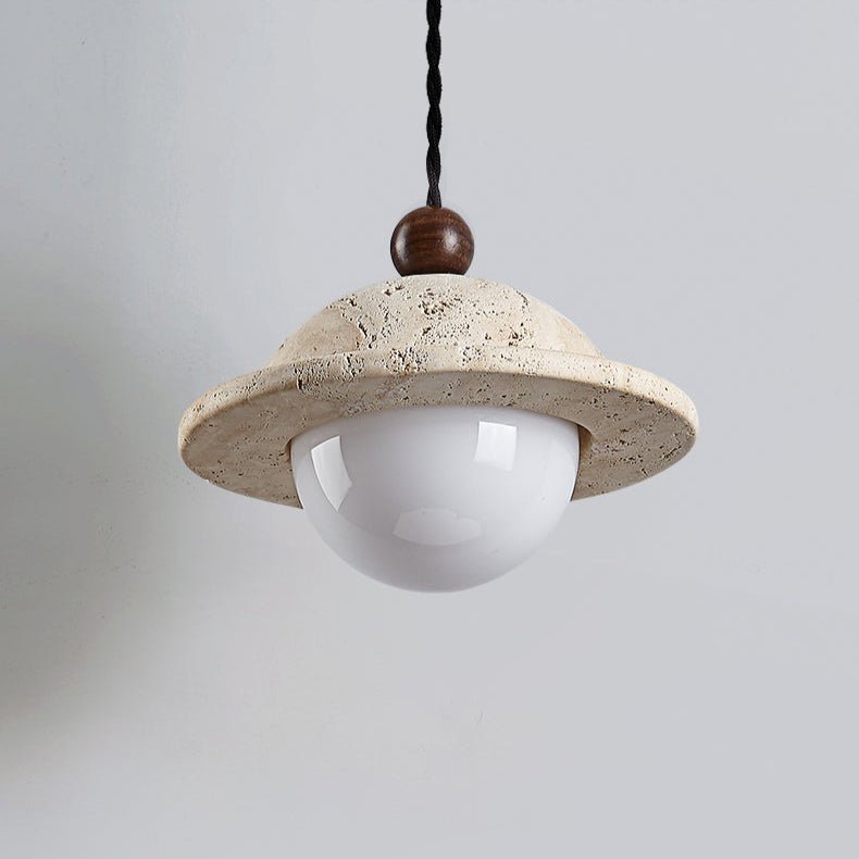 Travertine Saucer Pendant Light Walnut Bead 7.1 in 6