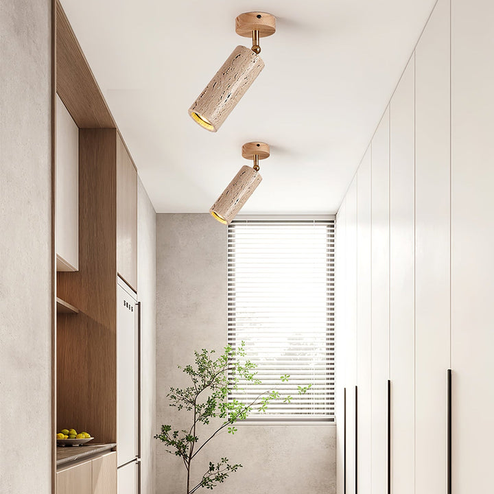 Travertine Stone Spotlight Wood Ceiling Mount 6.3 in 3