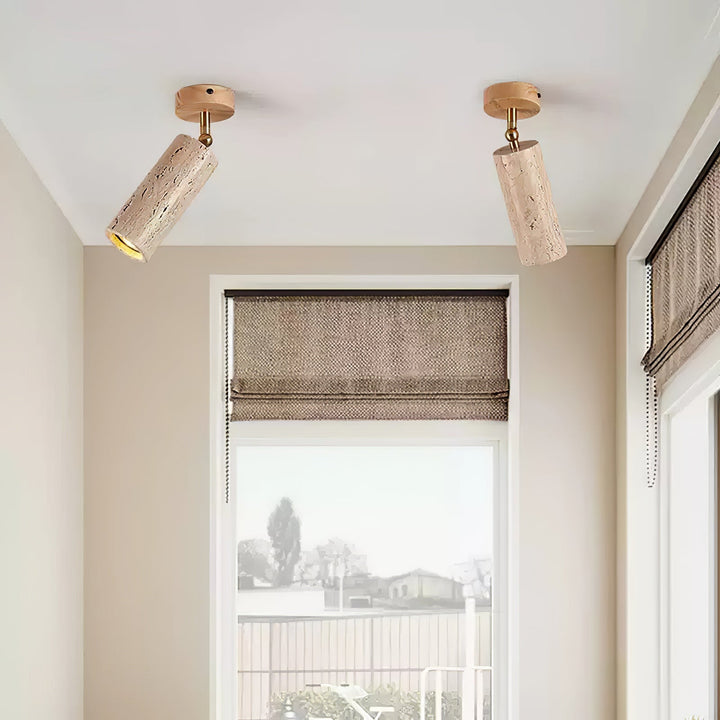 Travertine Stone Spotlight Wood Ceiling Mount 6.3 in 6