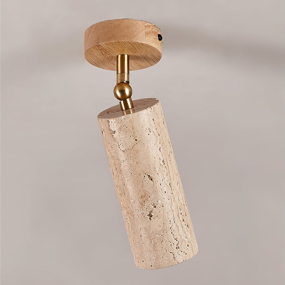 Travertine Stone Spotlight Wood Ceiling Mount 6.3 in Natural Wood & Travertine 1