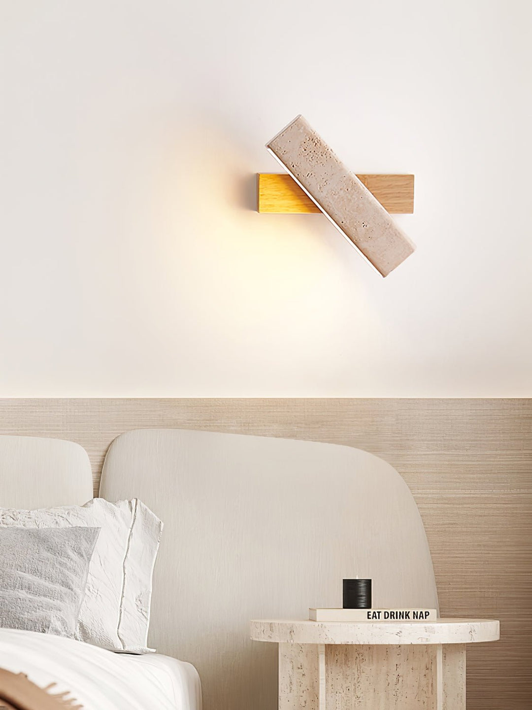 Travertine Wall Lamp Angled Stone Bar on Wood 7.1 in Set of 2 2