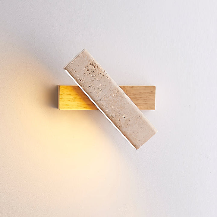 Travertine Wall Lamp Angled Stone Bar on Wood 7.1 in Set of 2 5