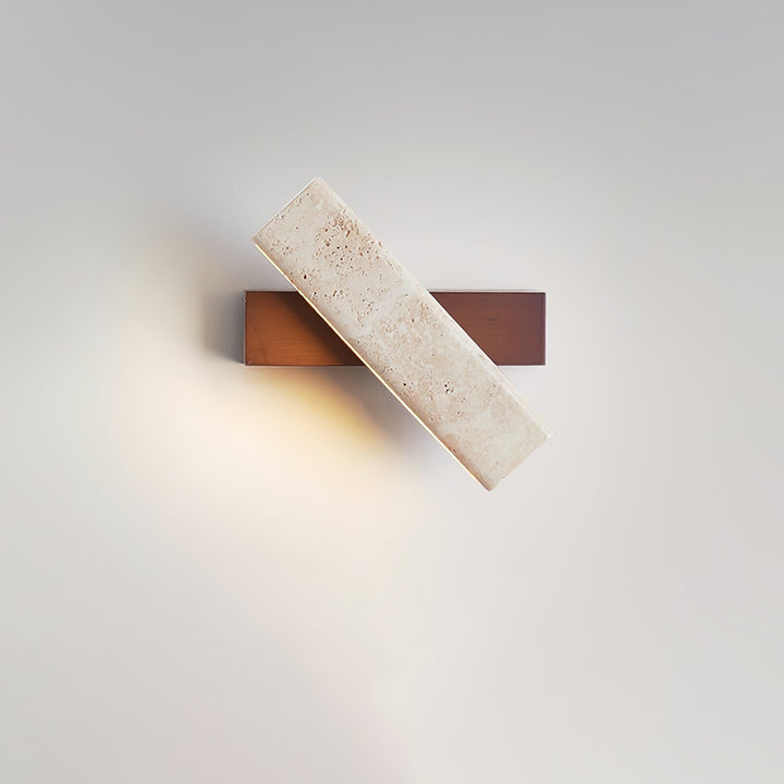 Travertine Wall Lamp Angled Stone Bar on Wood 7.1 in Set of 2 Dark Walnut and Yellow Travertine 1