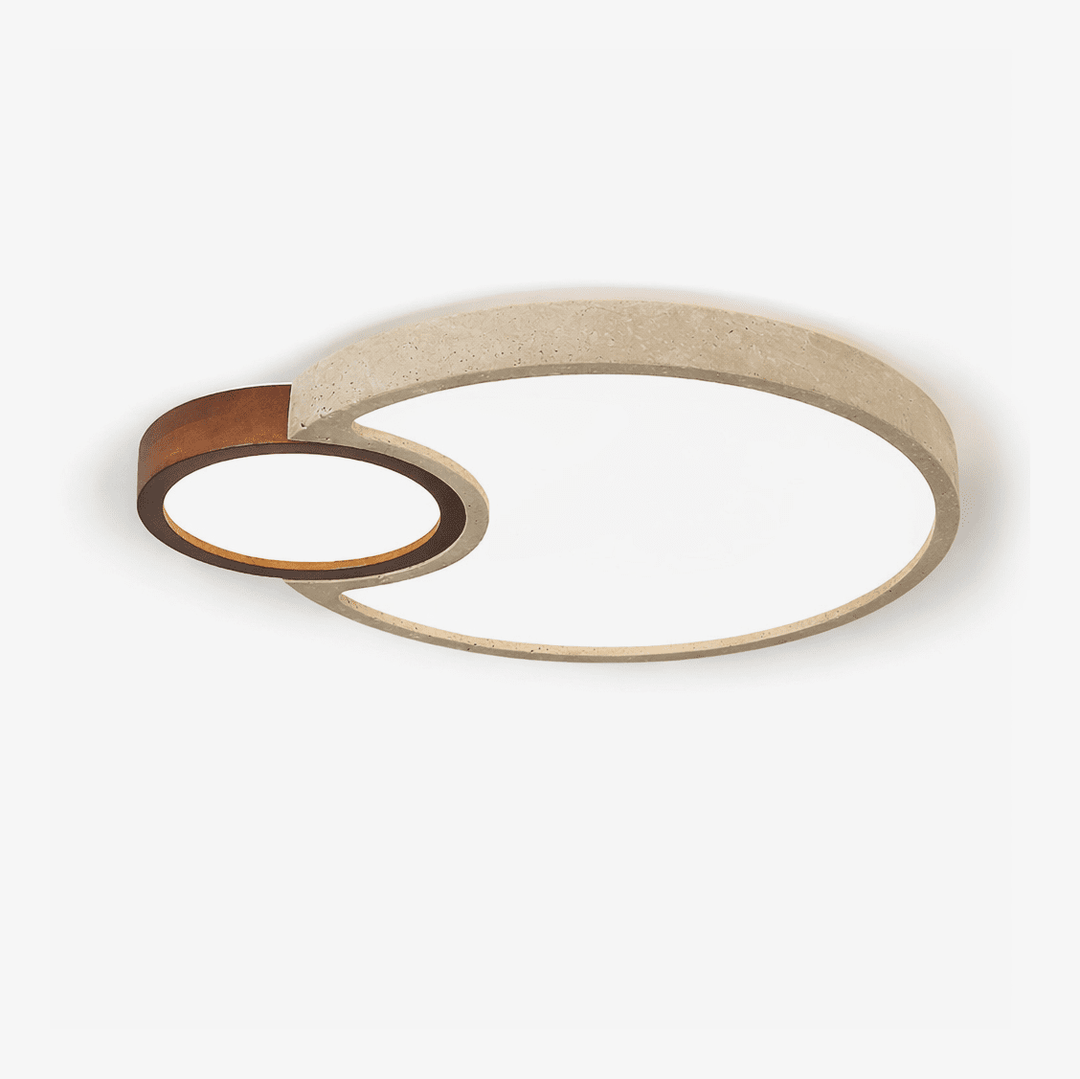Travertine Walnut LED Flush Ceiling Light Double Ring 20.5 in Set of 2 1