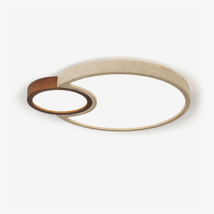 Travertine Walnut LED Flush Ceiling Light Double Ring 20.5 in Set of 2 1