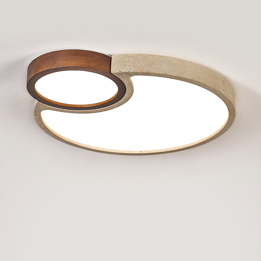 Travertine Walnut LED Flush Ceiling Light Double Ring 20.5 in Set of 2 2