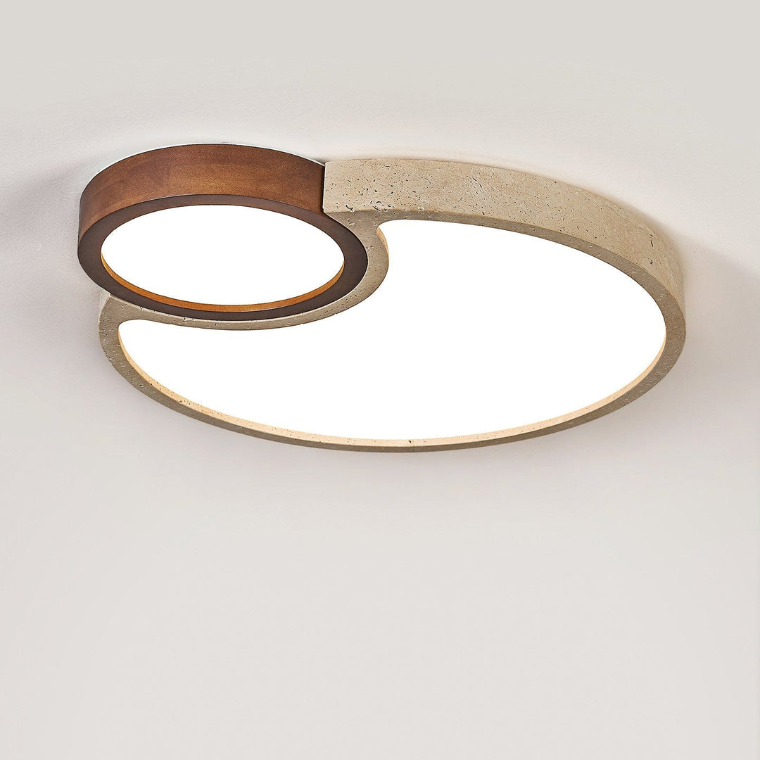 Travertine Walnut LED Flush Ceiling Light Double Ring 20.5 in Set of 2 2