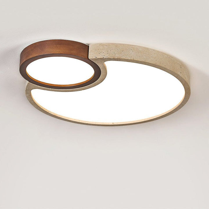 Travertine Walnut LED Flush Ceiling Light Double Ring 20.5 in Set of 2 3