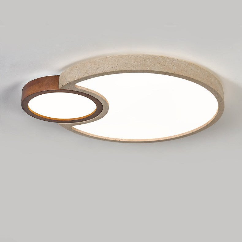 Travertine Walnut LED Flush Ceiling Light Double Ring 20.5 in Set of 2 4