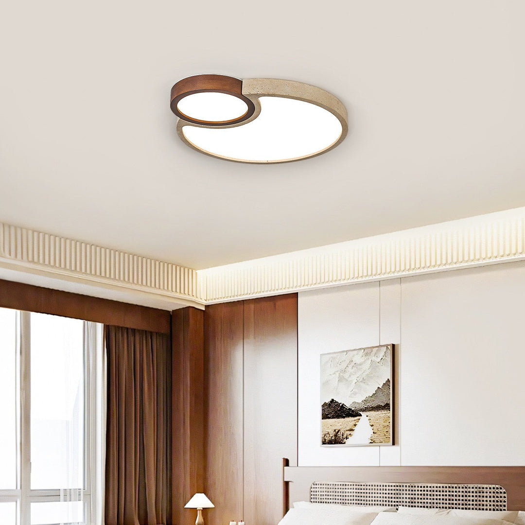 Travertine Walnut LED Flush Ceiling Light Double Ring 20.5 in Set of 2 5