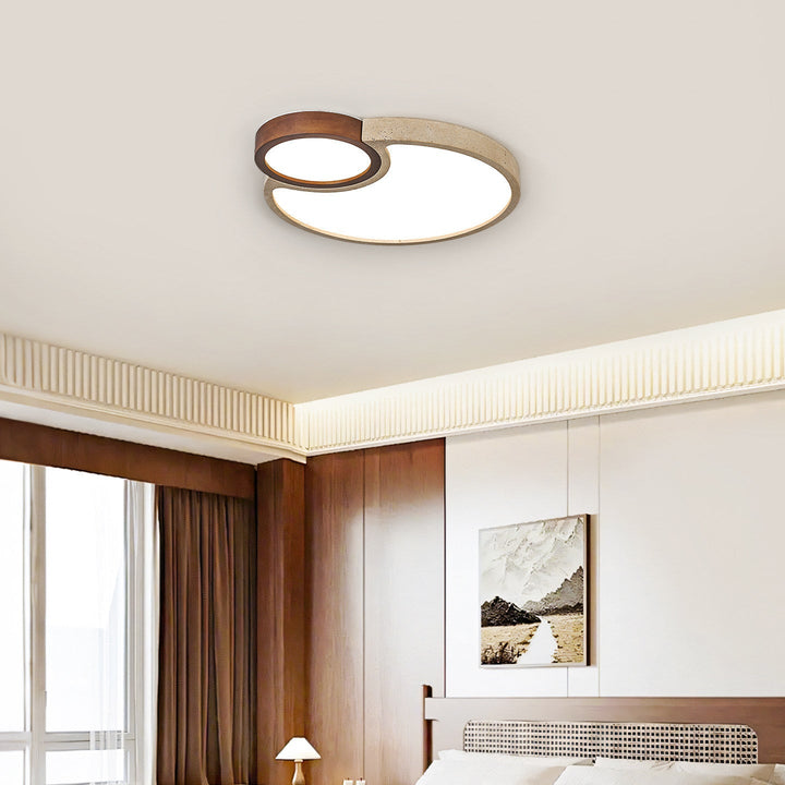 Travertine Walnut LED Flush Ceiling Light Double Ring 20.5 in Set of 2 5