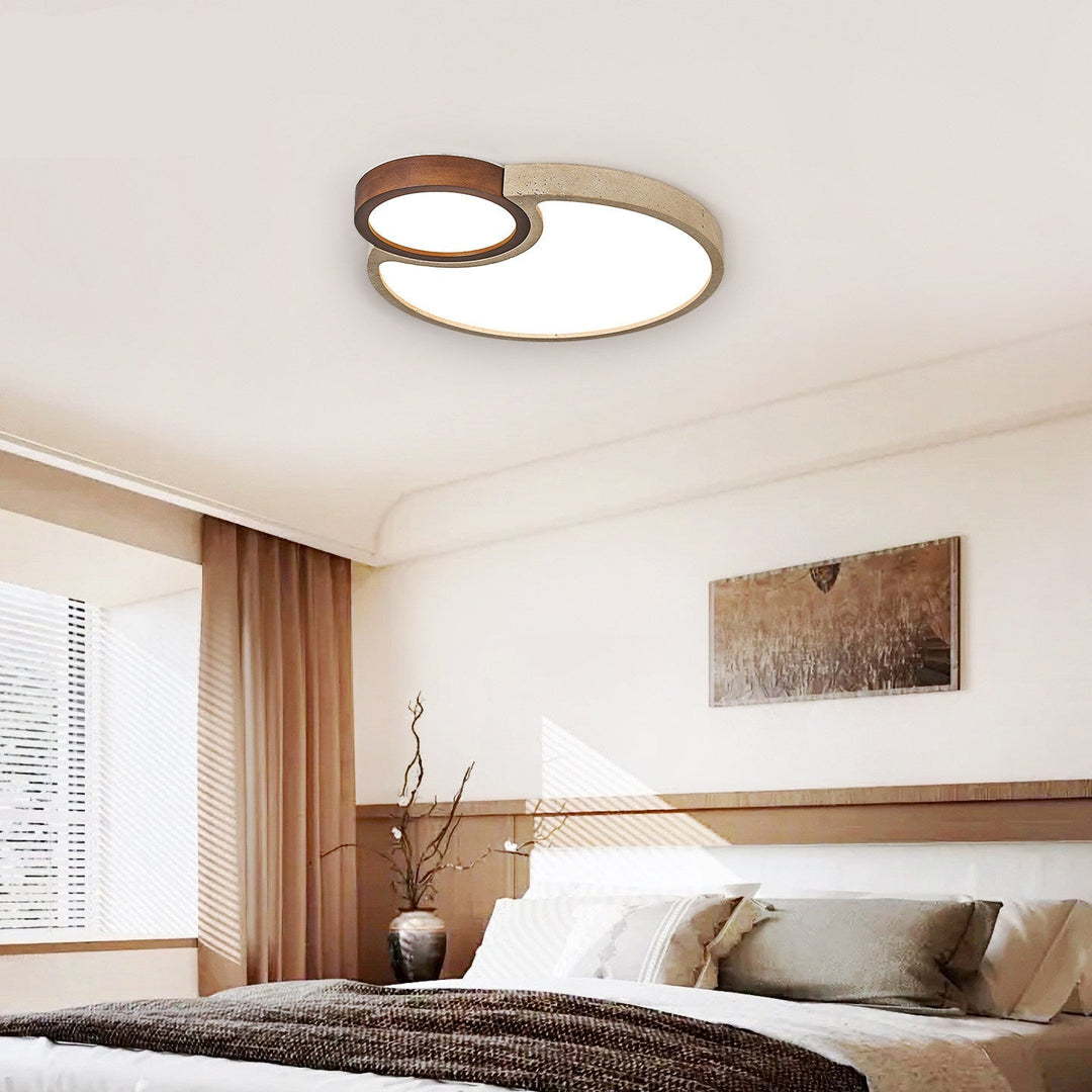 Travertine Walnut LED Flush Ceiling Light Double Ring 20.5 in Set of 2 6