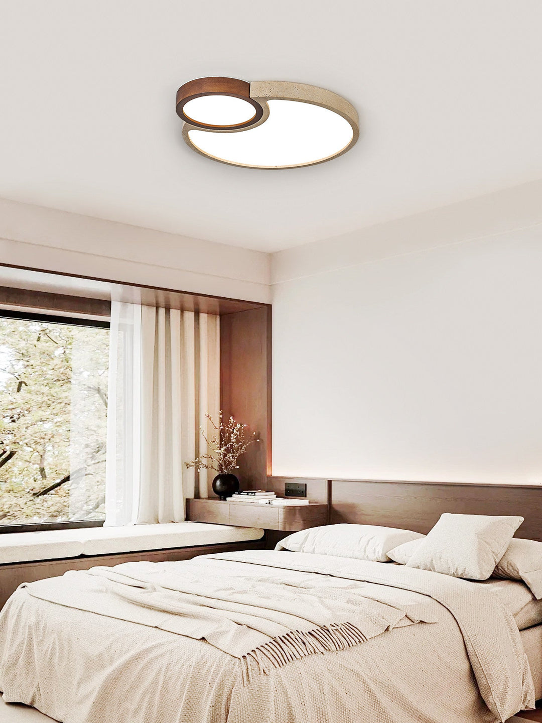 Travertine Walnut LED Flush Ceiling Light Double Ring 20.5 in Set of 2 7