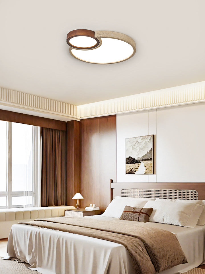 Travertine Walnut LED Flush Ceiling Light Double Ring 20.5 in Set of 2 8
