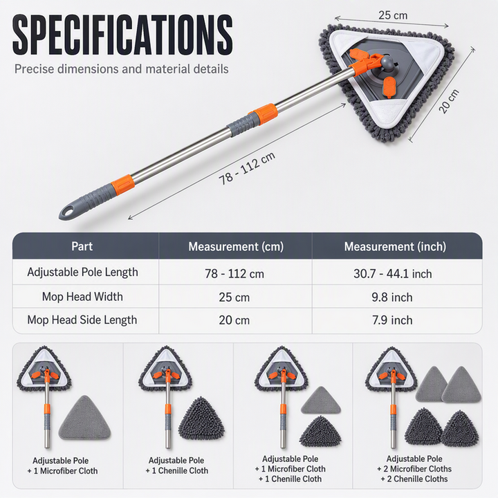 Triangle Mop with Telescopic Pole 30.7 to 44.1 Inch 3