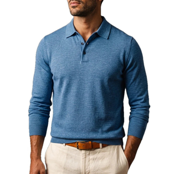 Trim Fit Merino Wool Blend Long Sleeve Knit Polo on white